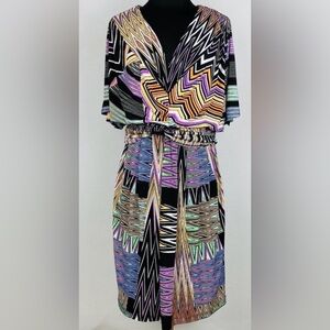 Donna Morgan McFeeters chic tribal zig-zag batwing dress banded stretch waist 16